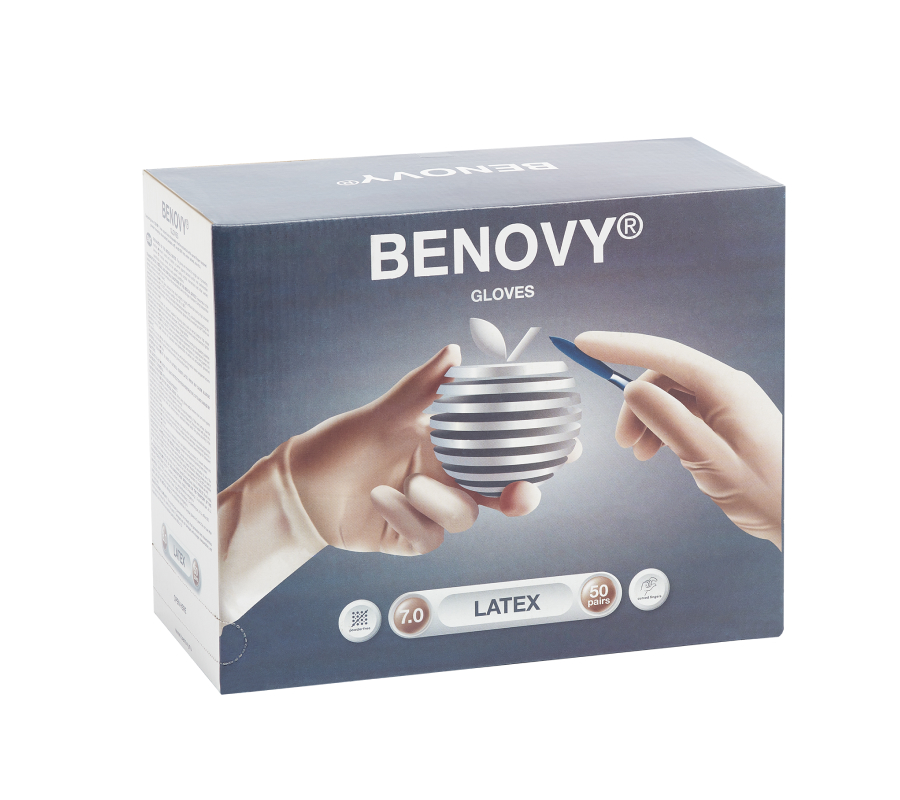 Перчатки хирургические, стерильные, латексные BENOVY 50 пар/уп. (размер 7)